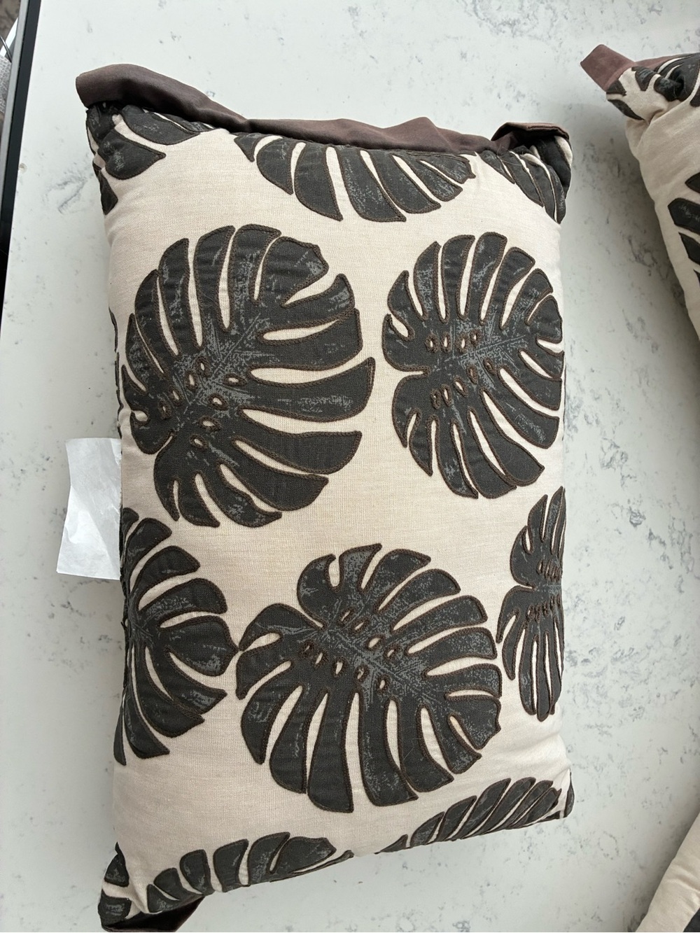 Threshold Decorative Linen Like Palm Leaf Pattern Pillow - Cream and Dark Brown